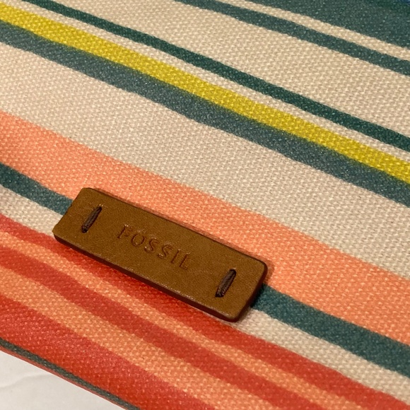 Fossil Coated Canvas Striped Crossbody Bag Blue Tan Coral - Picture 5 of 13
